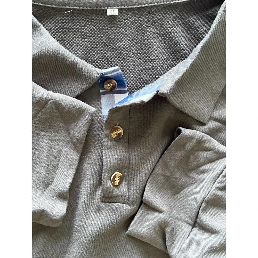 Men's New Long Sleeve Polo Shirts-Casual Thermal Loose Fit Pullover Sweatshirts - Picture 3 of 5